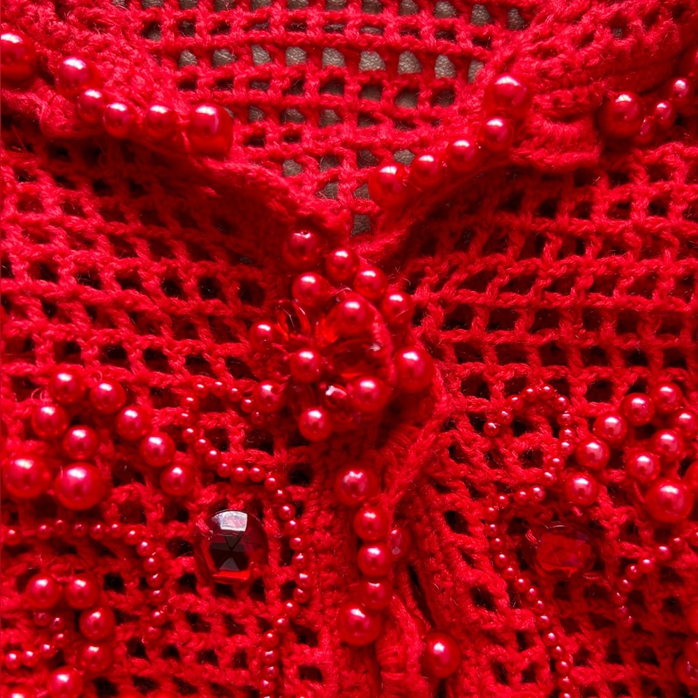 Michael Simon Collared Red Beaded Buttoned Down B… - image 2